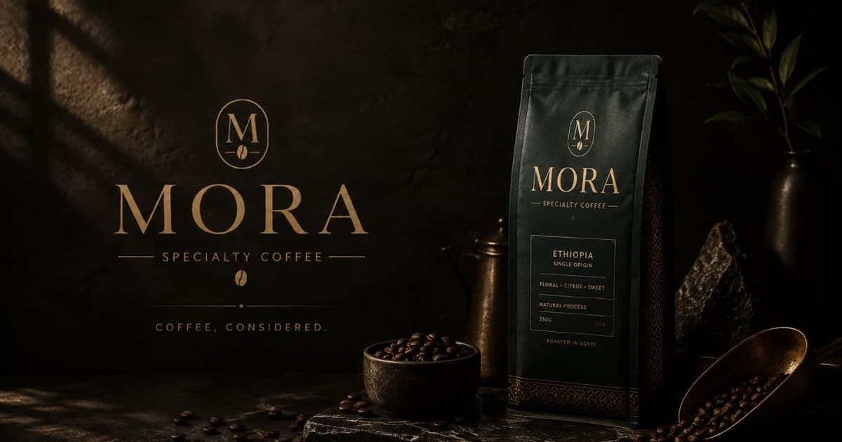 The MORA brand lockup beside a bag of Ethiopia single origin