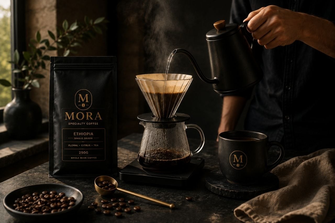 A pour over in progress with MORA Ethiopia