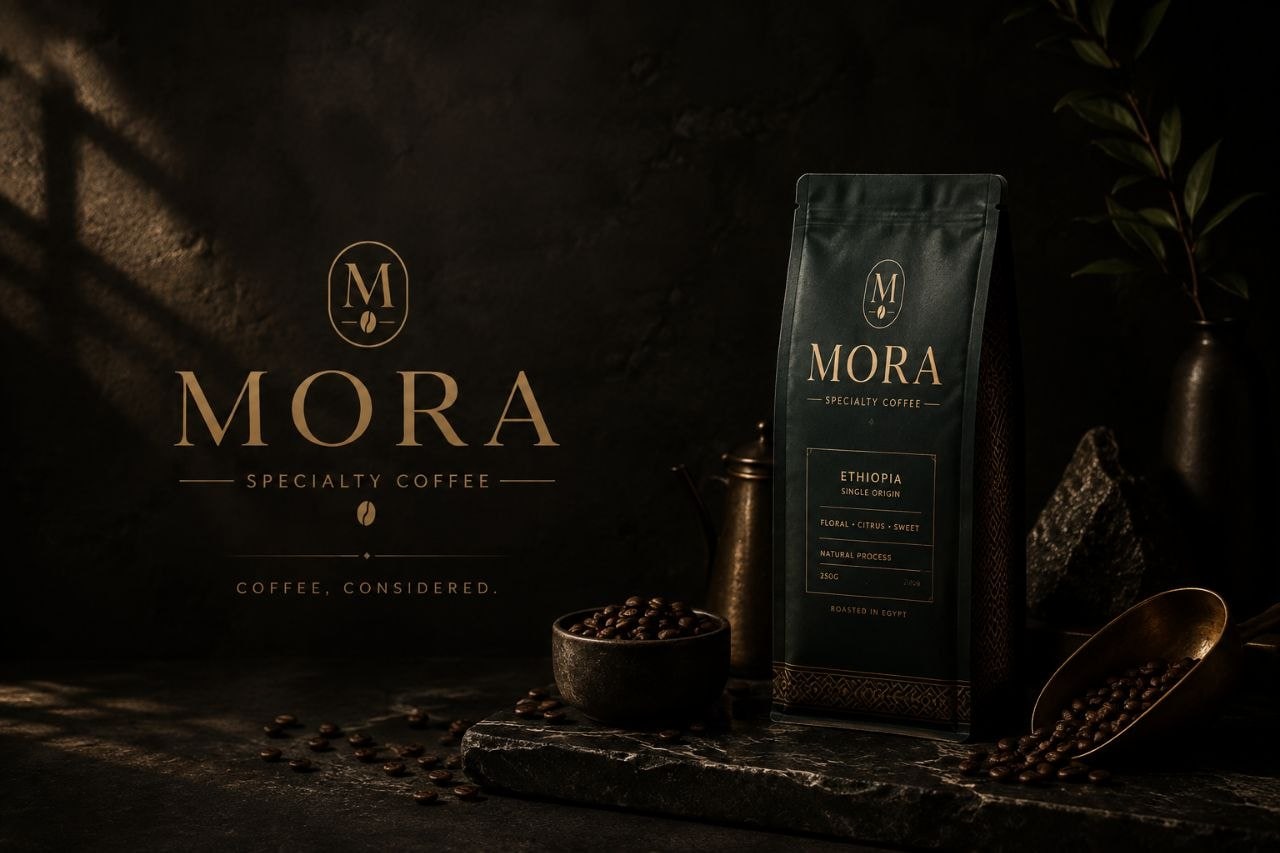 MORA Ethiopia single origin, presented alongside the brand mark